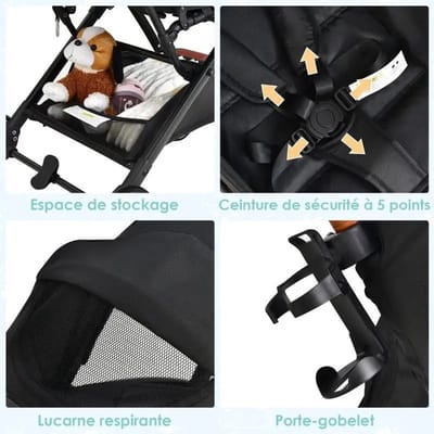 Dailygoods Inklapbare reisbuggy met verstelbare rugleuning & kap, kinderwagen met bekerhouder, zwart - AliExpress 202216