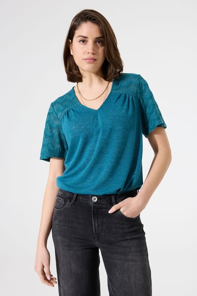 GARCIA Dames Effen T-shirt Blauw Korte mouw