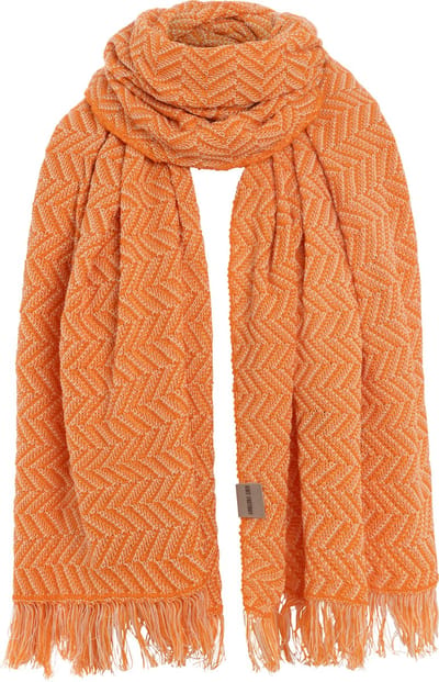 Knit Factory Soleil Sjaal Dames - Katoenen sjaal - Langwerpige sjaal - Wit/oranje zomersjaal - Dames sjaal - Ecru/Orange - Visgraat motief - 200x90 cm - XXL Sjaal - 50% katoen/50% acryl