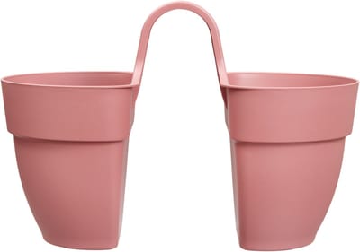 Elho Vibia Campana Flower Twin 21 - Dubbele Balkonbak - 100% Gerecycled Plastic - Ø 20.5 x H 26.5 cm - Poederroze