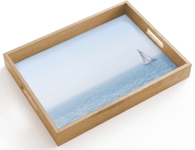 Dienblad hout 40x30 cm - Schootdienblad - Horizon - Zeilboot - Zee - Borrelplank rechthoek - Plateau dienbladen