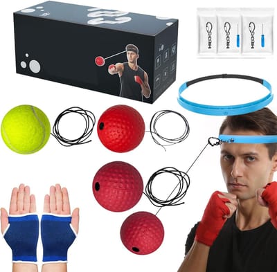 Boksbal met hoofdband - Trainingsbal reflexbal - Verbeteren vechtvaardigheden - Hand-oogcoördinatie oefenen - 6 cm diameter - Rood en Zwart