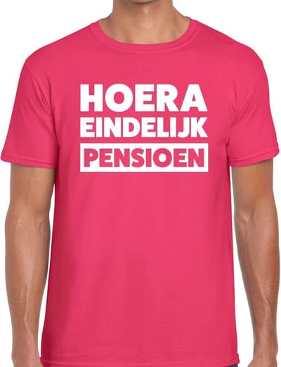 Hoera eindelijk pensioen roze t-shirt voor heren - roze pensioen shirt S
