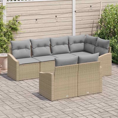 vidaXL - Tuinbank - Set - 7 - st - Beige - en - Lichtgrijs - poly - rattan