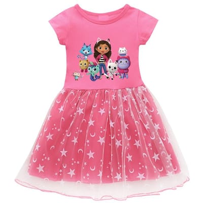 Nouvelle Robe d'Été Cartoon Gabby Cats pour Bébés Filles Robe Princesse Sac Bandeau Enfants Déguisement Cosplay Maison de Poupées de Gabby 120 pink