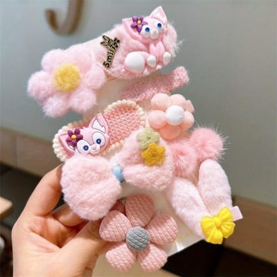 8 STKS/Set Schattige Pluche Cartoon Haarspelden Haarspeld Meisjes Kinderen Bloem Strik Haarspeldjes Clips Haarklem Haaraccessoires Winte gray