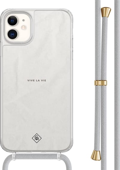 Casimoda® hoesje met grijs koord - Geschikt voor iPhone 11 - Vive La Vie - Afneembaar koord - TPU/acryl - Grijs