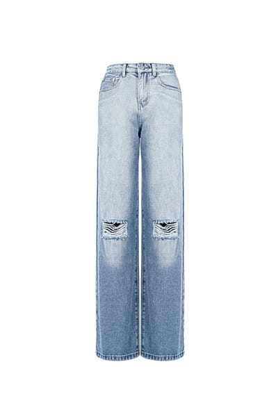 Moderne Cotton Woven Vrouwen Straight Leg Jeans met Ripped Details - Maat S