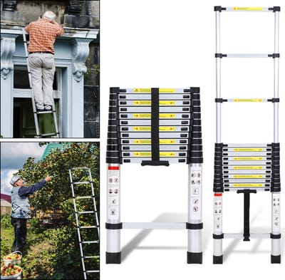 Telescopische Ladder - Uitschuifbare Aluminium Ladder - Klusjes Binnen Buiten - Veiligheidsschakelaar - 3.8 Meter - Zilver