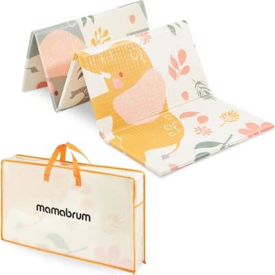 Dubbelzijdig opvouwbare foammat 180 x 120 x 1cm - Exotische olifanten/Effen Grijs