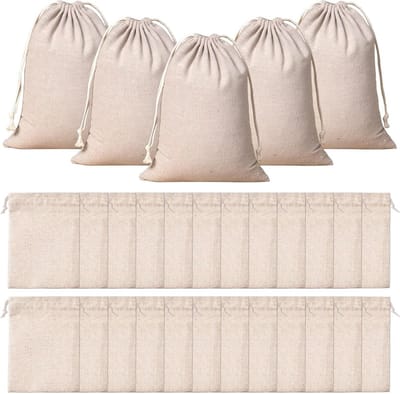 Set van 24 Katoenen Trekkoordzakjes, Kleine Herbruikbare Tassen voor Cadeaus, DIY Souvenirs, Feestjes en Verjaardagen, 15 x 20 cm