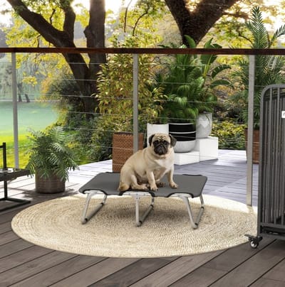 MEUNIQ inklapbaar hondenbed 71 x 58 x 20 cm voor kleine honden tot 10 kg, verhoogde hondenmand met stalen frame en 600D Oxford bekleding, grijs