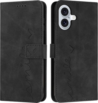 Coverup Hoesje - Geschikt voor iPhone 16 Hoesje - Coverup Smile Book Case - Zwart