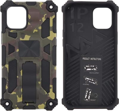 Hoesje Geschikt voor iPhone 12 Mini Hoesje - Rugged Extreme Backcover Army Camouflage met Kickstand - Groen