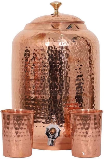 Handgemaakte koperen waterdispenser met glazen - 4 liter Ayurvedisch