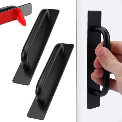 Set van 2 zelfklevende deurhandgrepen voor binnendeuren, aluminium, 147 x 25 mm, zwart, zonder boren, ideaal voor schuifdeuren en meubels, gebruiksvriendelijk en eenvoudig te installeren
