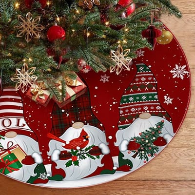 Kerstboomrok pluche groot - rode kleur - met kerstgnomen - sfeervolle decoratie voor de feestdagen - ShopVlot
