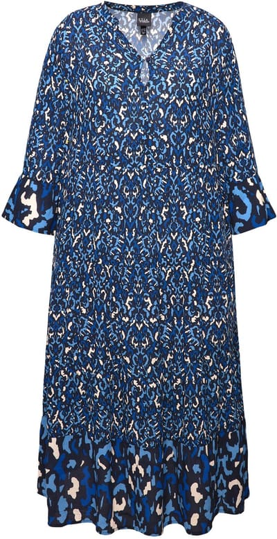 Ulla Popken - Dames - Jurk A-lijn tuniekhals 3/4-volantmouwen - Marine - Maat 46+