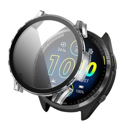 Screen protector - Geschikt voor Geschikt voor Garmin Forerunner 965 - Full Cover Hard Case / Beschermend Hoesje - Transparant