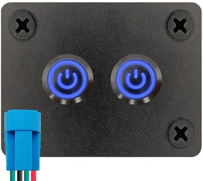 ProRide Metalen Drukschakelaars ON-OFF 12-24V - 12mm - tweevoudig inbouwpaneel - IP67 - LED indicatie Blauw
