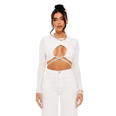 Missy Empire Dames/Dames Cross Front Gewaad Top met Ruches (Ivoor)
