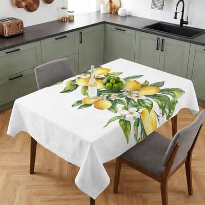 Nappe imprimée Fleurs de Citron Aquarelle d'Été Décoration de Maison Ferme Florale Feuilles Nappe de Table de Cuisine Salle à Manger Décoration de Fête de Fête 90x140cm