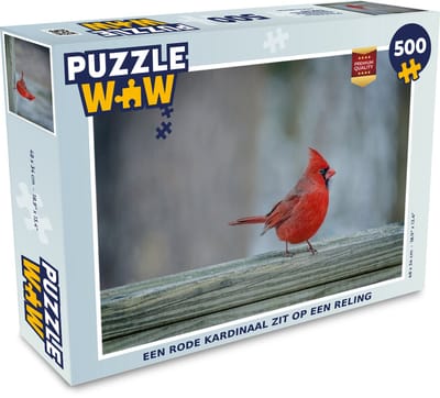 Puzzel Een rode kardinaal zit op een reling - Legpuzzel - Puzzel 500 stukjes