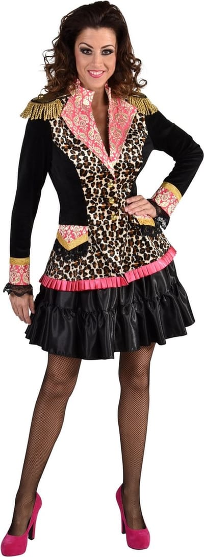Magic By Freddy's - Feesten & Gelegenheden Kostuum - Wilde Luipaard Jas Met Gouden Epauletten Vrouw - Zwart - Large - Carnavalskleding - Verkleedkleding