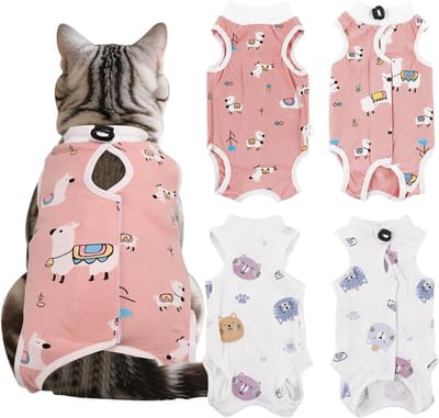 Set van 2 Dieren Bodysuits voor Katten na Sterilisatie, Ademend Mesh en Anti-Lek voor Wondbescherming en Comfort