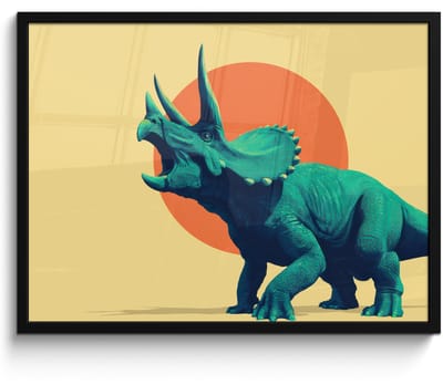 Poster in lijst - Fotolijst 80x60 cm - Posters - Triceratops - Cirkel - Oranje - Hoorns - Posterlijst zwart - Decoratie - Wanddecoratie woonkamer - Muurdecoratie slaapkamer