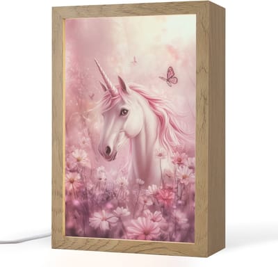 Nachtlampje 20x30 cm - Kinder lampje - Eenhoorn - Roze - Vlinders - Bloemen - Tafellamp kinderkamer - Slaapkamer lamp - Bedlamp kinderen - Kinderlampje stopcontact - Wandlamp babykamer - Nachtlampjes