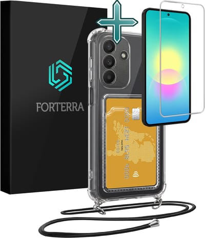Hoesje Geschikt voor Samsung A27 Pashouder Case Siliconen Hoes Met Koord Met Screenprotector - Hoes Geschikt voor Samsung Galaxy A27 Met Telefoonkoord Hoesje Back Cover Met Pasjeshouder - Transparant