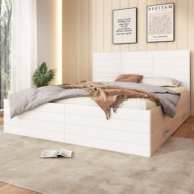 KOMHTOM Tweepersoonsbed met opbergruimte 140 x 200 cm met 2 lades frame en lattenbodem Wit
