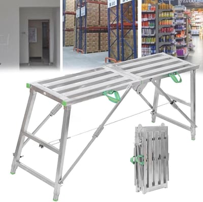 Multifunctionele gegalvaniseerde ladder Werkplatform Opvouwbare steigeruitrusting, Draagbare multifunctionele werkplatform Steigertoren Ladderbank Werkbank, Gegalvaniseerd staal Verstelbare hoogte Ste