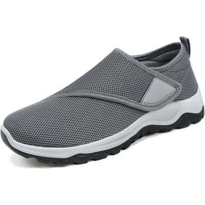 Baskets pour hommes Chaussures décontractées en maille Confortables Souples Chaussures pour hommes diabétiques Ajustables Pieds larges Chaussures de marche Chaussures de tennis d'extérieur pour hommes 44 gris