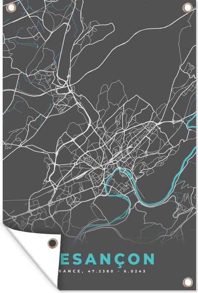 Muurdecoratie Kaart - Plattegrond - Stadskaart - Besançon - Frankrijk - 120x180 cm - Tuinposter - Tuindoek