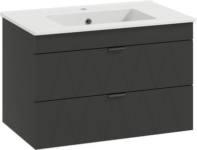 Badkamerkast Wandmeubel – Wastafelmeubel – Badkamermeubel – Opbergkast – Met Keramische Waskom – Zwart Mat – Soft-Close Lades – Ruimtebesparend Design – 76x46x50 cm