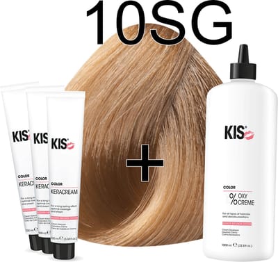 Kis KeraCream Color - 100ml - Haarverf Set - 10SG Super goudblond | KIS - (3 x haarverf & 1L waterstofperoxide)
