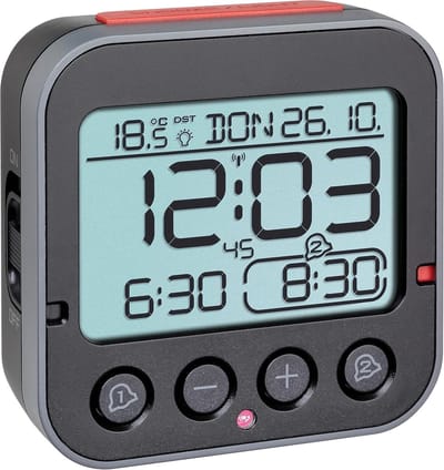 Radio Gestuurde Wekker - Digitale Klok - Wakker Worden - Automatisch Nachtlampje - 96 mm Hoog - Zwart