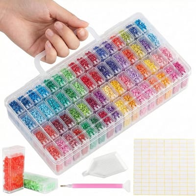 Diamond Painting accessoiredozen, 64 stuks 5D Diamond Painting opbergdoos met 112 etiketten voor diamanten, kralen en andere doe-het-zelf-accessoires.