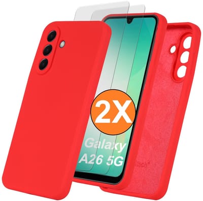 Hoesje geschikt voor Samsung Galaxy A26 Hoesje siliconen Rood zacht siliconen hoesje TPU - met Samsung A26 Screenprotector - 2 stuks