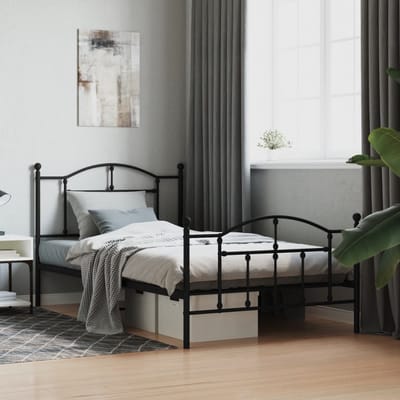 vidaXL - Bedframe - met - hoofd- - en - voeteneinde - metaal - zwart - 107x203 - cm