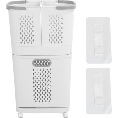 Panier à linge en plastique Ménage Panier de rangement pour vêtements sales avec roues 3 rangements indépendants