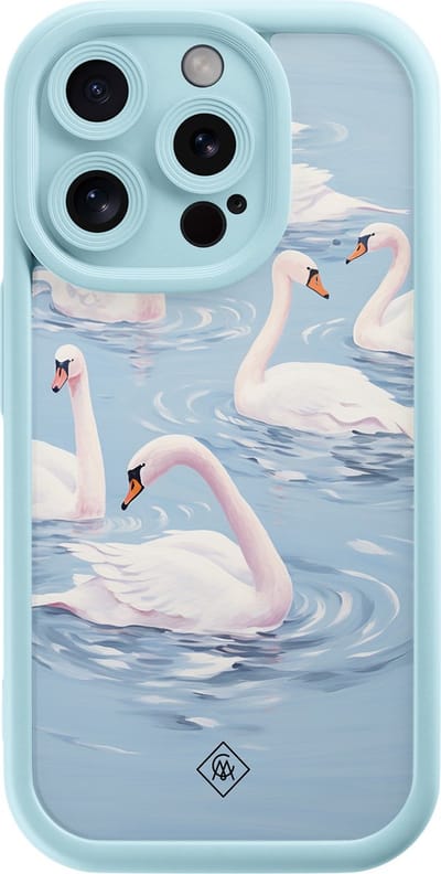 Casimoda® hoesje - Geschikt voor iPhone 14 Pro - Zwanen - Effen telefoonhoesje met lensbescherming - Siliconen/TPU - Backcover - Blauw