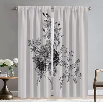 Halloween Decoratie Zwart en Wit Bloem Keukengordijnen voor Woonkamer Gordijn Shades Scheidingswand Tule voor Slaapkamer Verduisterend W50xH70cmx2pcs-CL gray