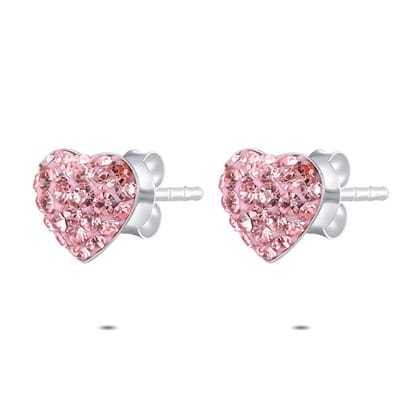 Twice As Nice Oorbel in zilverkleurig zilver, hartvormig met roze zirkonia Zilverkleurig 00