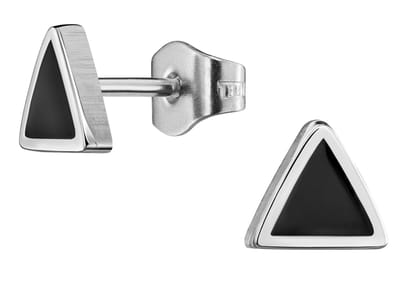 Traveller Oorbellen - Heren - Edelstaal - Zwart & Zilverkleurig - Driehoek - Made in Germany - Duurzaam - 7 mm - 171003