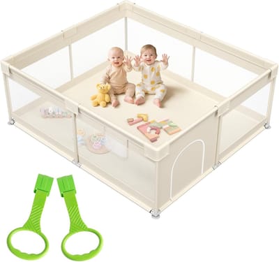 XXL Babybox - 150 x 175 cm Ademend Mesh Babybox Binnen- en Buitenactiviteitencentrum Beige