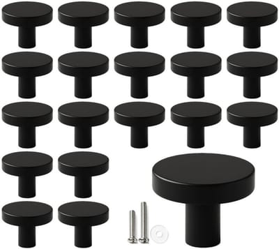 20 X MSQDESIGN Kastknoppen zwart (Metaal) - zwarte Deurknopjes - Meubelknoppen zwart voor keuken , kast en deurjes - Deurknopjes zwart - Handgreep - Moderne Meubelknop zwart - Deurknopjes zwart rond - Deurknoppen zwart - Ladeknoppen voor deurtjes