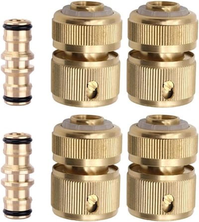 Tuinslang Koppeling Set, 6 Stuks (4 Snelle Koppelingen, 2 Dubbele Stekkers) voor Tuinwater, Auto Wassen en Irrigatie